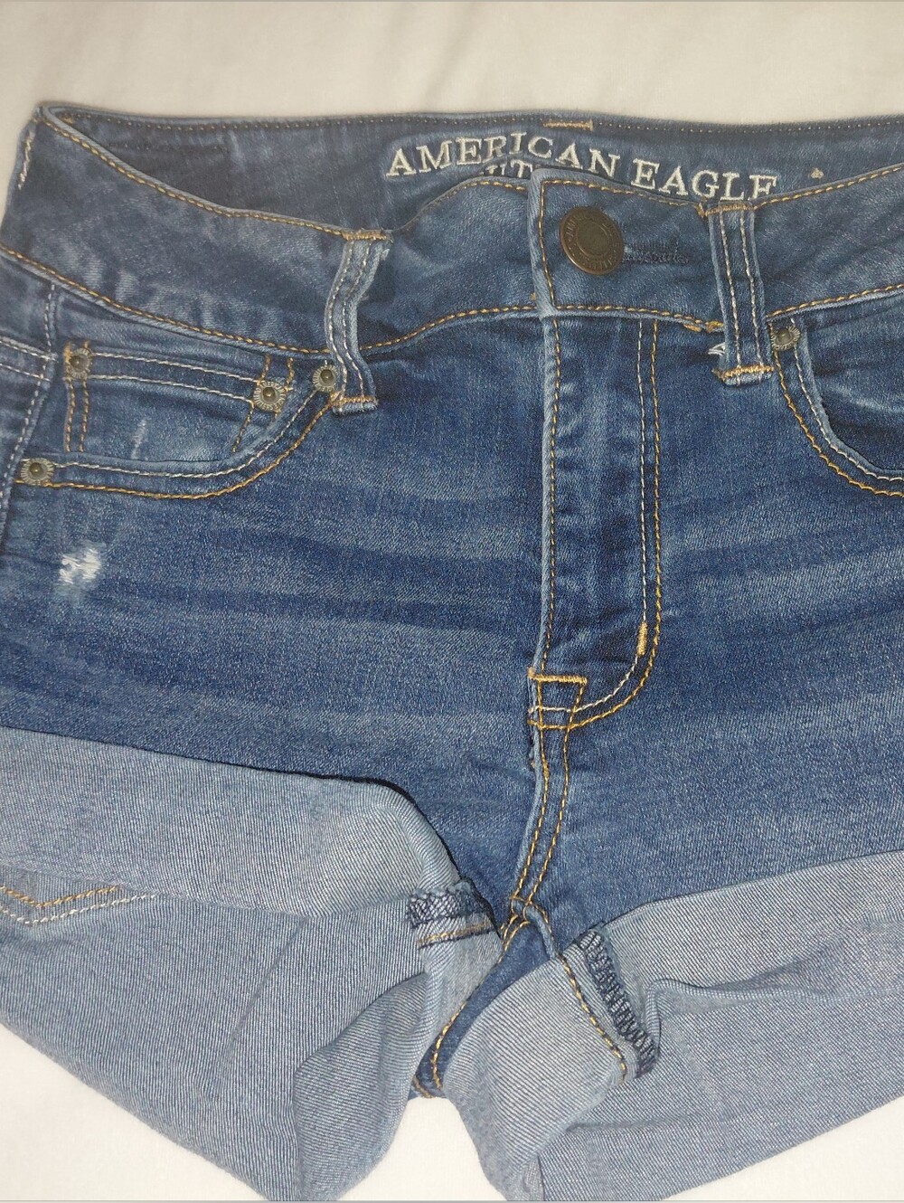 American Eagle High Rise Blue Shortie Jean Shorts size 0